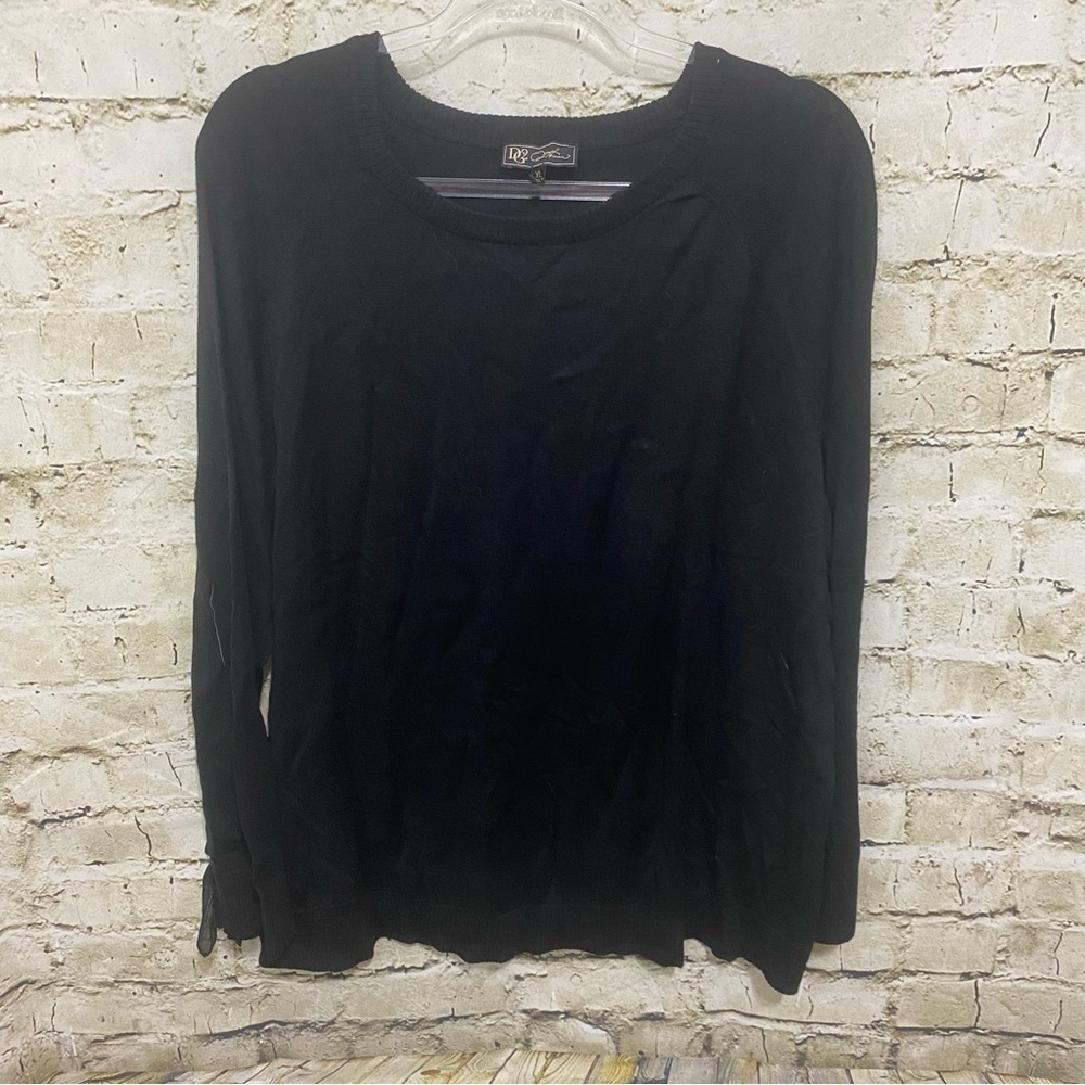 DG2 Diane Gilman Black Soft Chiffon Ruffle Sleeve Sweater